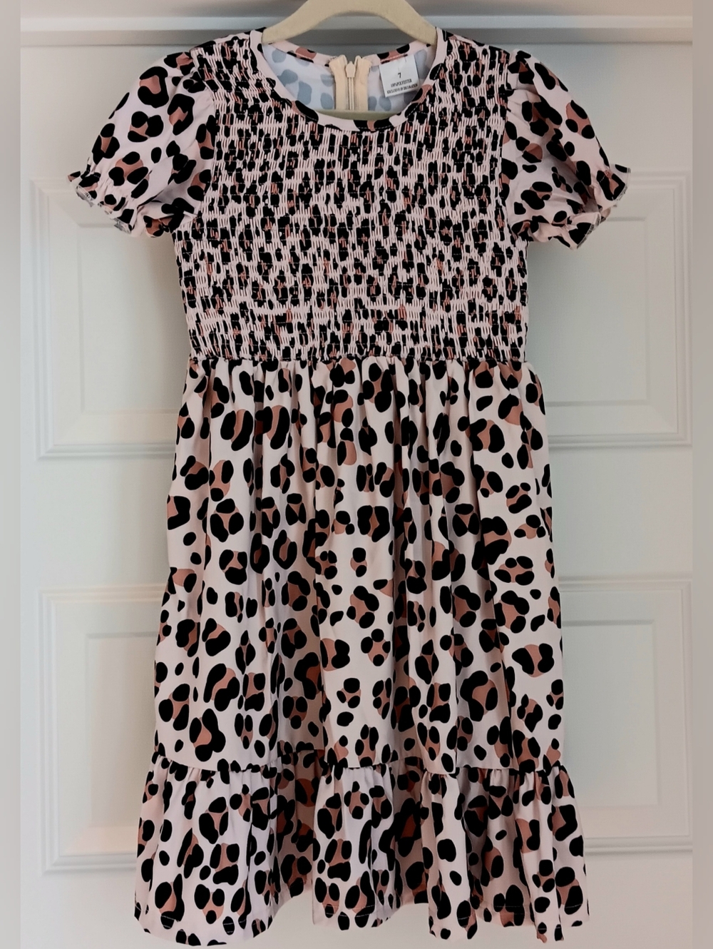 Girls Leopard Print Smocked Dress